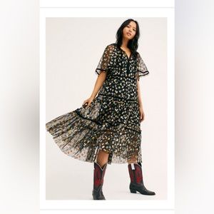 Free People black and metallic flowered maxi